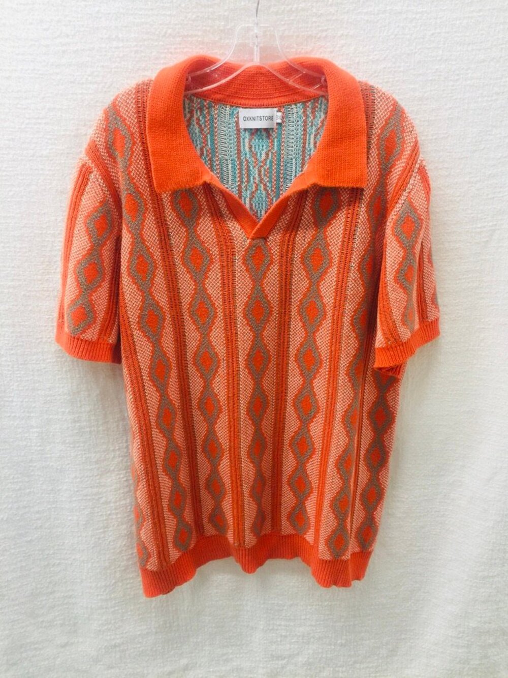 Oxknit Store Mens Retro 70s Short Sleeve Sweater Jacquard Three's Company, 3XL